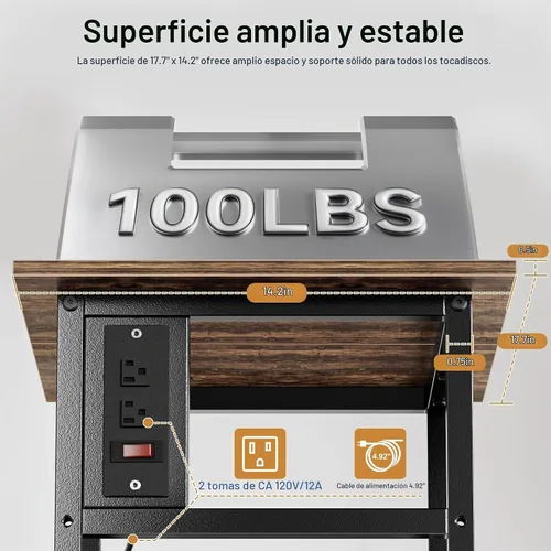 Vista 4 de HYPIGO Soporte para tocadiscos con tomas de corriente, soporte para tocadiscos con almacenamiento de discos de vinilo con capacidad para más de 300