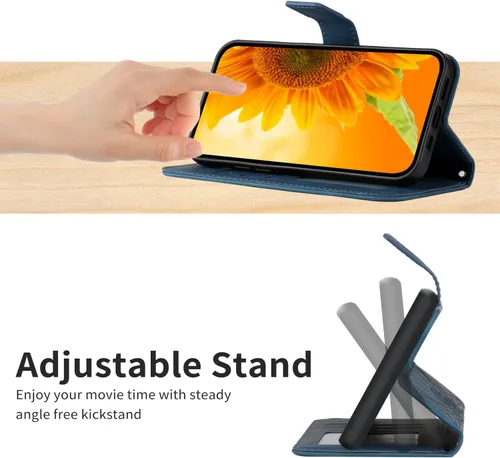 Vista 3 de Funda compatible con Samsung Galaxy A0e, compatible con Samsung Galaxy A0e con función atril, ranuras para tarjetas, cierre magnético, color azul