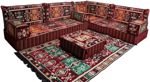 Vista 41 de arabicsofa Juego de asientos Jalsa en forma de L – Majlis árabe hecho a mano con almohadas de respaldo