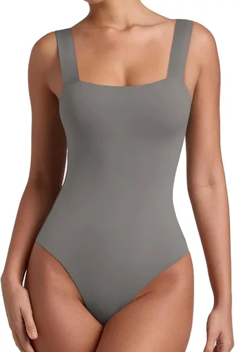 Vista 40 de Reoria - Camiseta sin mangas sexy tipo body con escote cuadrado para mujer, ropa para discoteca