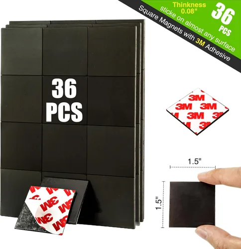 Vista 8 de Cuadrados magnéticos con respaldo adhesivo (36 unidades cada uno de 1.5 x 1.5 pulgadas), imanes autoadhesivos precortados como suministros