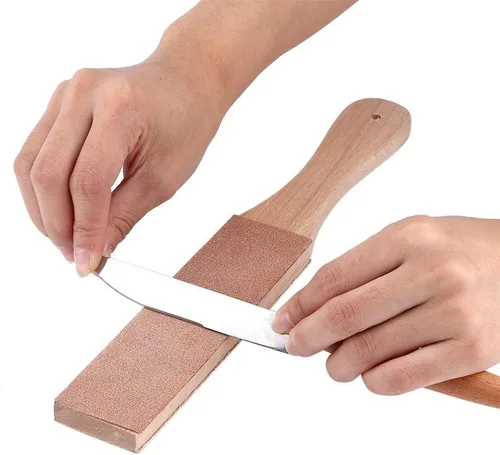Vista 9 de Sacapuntas de cuero, doble cara, ancho, con mango de madera, bloque de cuero, multifuncional, para manualidades, pulido, afilado