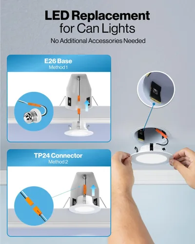 Vista 5 de Sunco Paquete de 24 Luces LED Empotradas Planas de 4 Pulgadas, Iluminación Retrofit para Techo Can, 800 LM, CCT Seleccionable