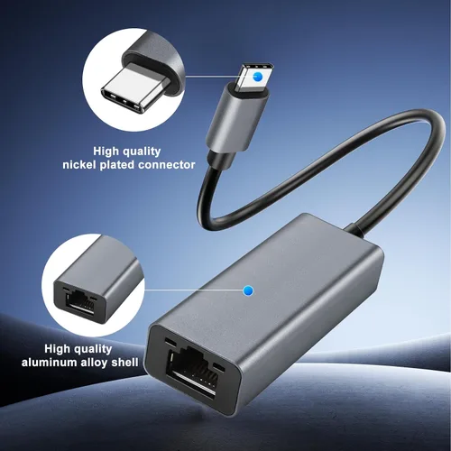 Vista 6 de Adaptador USB C a Ethernet, concentrador de red portátil de 1 Gigabit, 10/100/1000 Mbps, adaptador de Internet USB 3.0 a RJ45 compatible con laptop