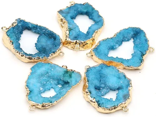 Vista 13 de LE SKY Conectores de piedra natural coloridos irregulares druzy geoda ágata borde dorado encanto de enlace de piedra para hacer joyas collar