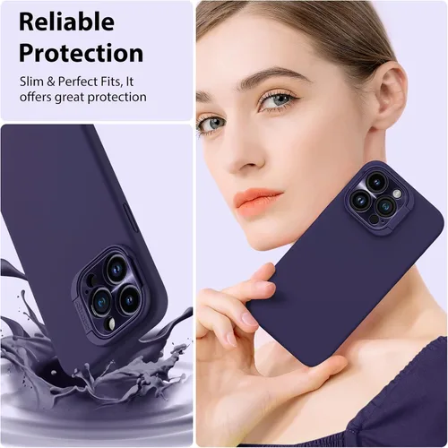 Vista 6 de Nillkin Funda magnética para iPhone 15 Pro Max, silicona líquida compatible con MagSafe, soporte de anillo de cámara integrado, funda magnética