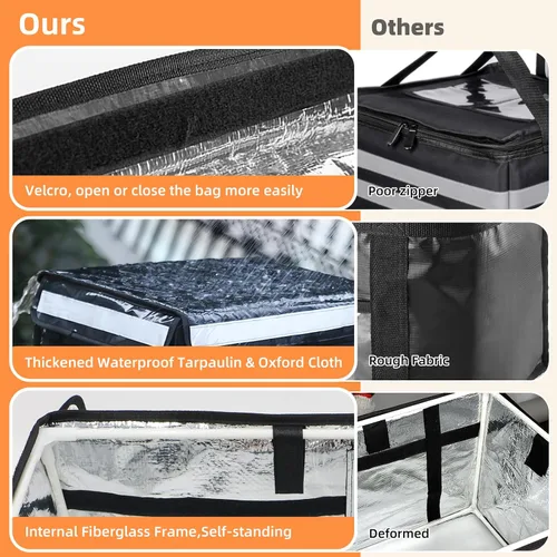 Vista 2 de TooCust Bolsas aisladas para entrega de alimentos, 16.5 x 11.4 x 11.8 pulgadas, bolsa de entrega de alimentos aislada comercial con división, bolsa