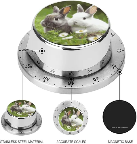 Vista 3 de Two Little Cute Rabbits Kitchen Timers for Cooking, 60-Minute Countdown Timer with Loud Alarm, Mechanical, Magnetic Backing, No Batteries Required
