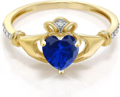 Vista 49 de Gem Stone King Anillo de compromiso claddagh celta irlandés de oro amarillo de 10 quilates con piedra preciosa en forma de corazón de 0.236 in