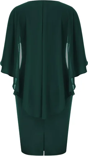 Vista 2 de Hanna Nikole Vestidos de lentejuelas para mujer, de gasa, con volantes, manga de capa, para fiesta, club, cóctel