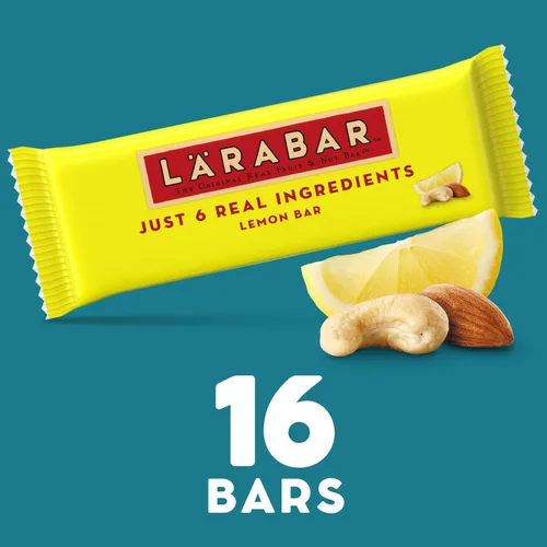 Vista 3 de Larabar Barra de limón, barra vegana de frutas y nueces, sin gluten, barras de 1.6 onzas, 16 unidades 6 ingredientes reales, dátiles, almendras