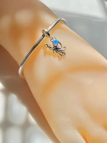 Vista 3 de BOLENVI ópalo pulpo 925 plata esterlina colgante encanto grano para pandora y pulseras o collares similares, Plata esterlina, No es una piedra