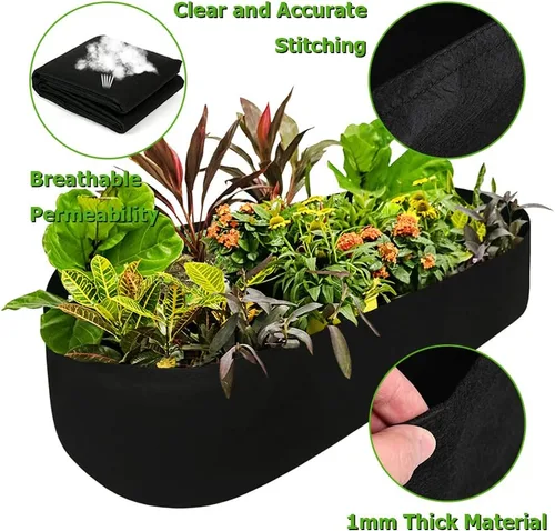 Vista 6 de Cama de jardín elevada de tela, macetas elevadas para plantas al aire libre, bolsa rectangular de cultivo de jardín para hierbas, flores y verduras
