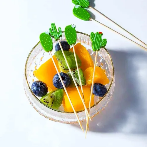 Vista 5 de PUYI Brochetas de bambú desechables, selección de 4.7 pulgadas de palitos de frutas hechas a mano, aperitivo, sándwich de postre, palillos largos