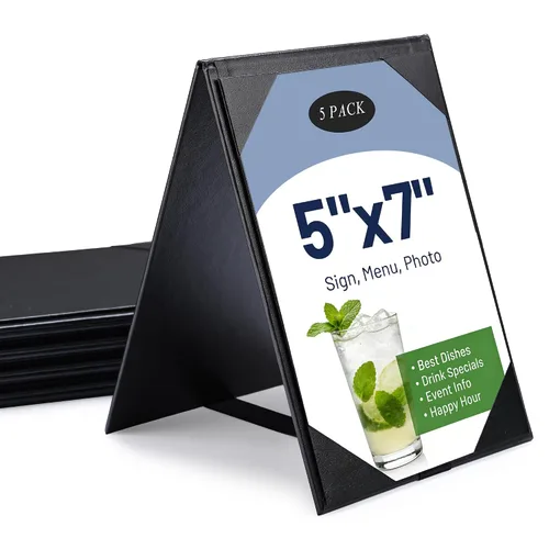 Vista 15 de WeChef Paquete de 20 Portamenús de Mesa Tipo Carpa de 4"x6" Soportes de Menú de 2 Lados Exhibidor de Letrero Tipo Marco A Cubierta de Menú de Cuero