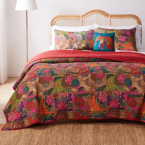 Vista 11 de Greenland Home Jewel Kantha - Juego de cama reversible acolchado 100% algodón, tamaño individual (2 piezas), color rojo