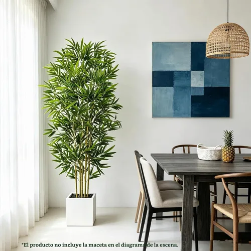 Vista 7 de Árbol artificial de bambú de 5 pies con maceta negra, plantas de bambú para exteriores e interiores, hojas falsas de aspecto natural, tallos
