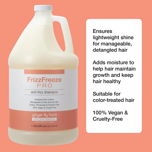 Vista 4 de Ginger Lily Farms Salon Formula FrizzFreeze Pro Champú antiencrespamiento para cabello encrespado, 100% vegano y libre de crueldad, 1 galón