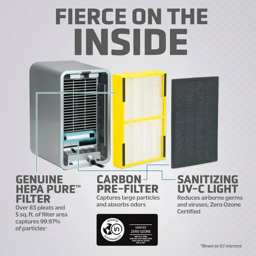 Vista 3 de Sistema de limpieza de aire GermGuardian 3 en 1 con filtro HEPA, desinfectante UV-C, reducción de alérgenos y olores, purificador de aire portátil.