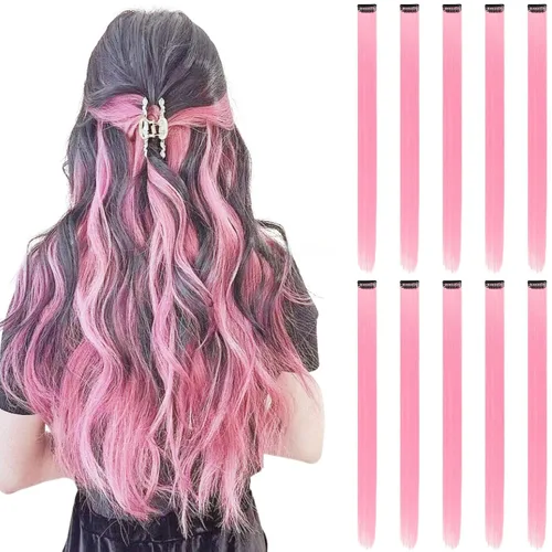 Vista 13 de Extensiones de cabello negro con clip, 10 piezas de 22 pulgadas de largo, rectas de colores lisos, accesorios sintéticos, extensiones con clip