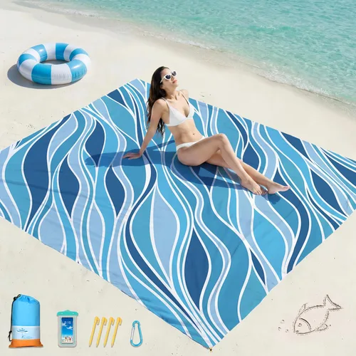 Vista 10 de Famstar Manta de playa de gran tamaño extra grande 78 x 81 pulgadas/10 x 9 pies, manta de playa impermeable a prueba de arena para 2-8 adultos