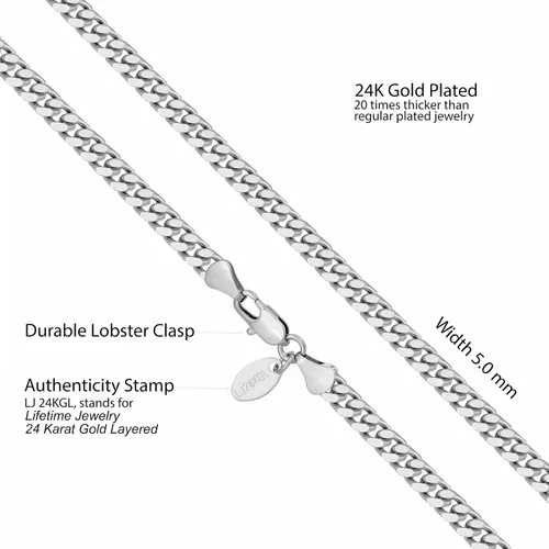 Vista 4 de LIFETIME JEWELRY Miami - Cadena de eslabones cubanos de corte cuadrado, chapado en oro de 24 quilates (0.197 in y 0.374 in)