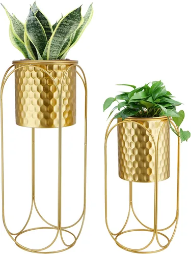 Vista 9 de TRIROCKS Juego de 2 macetas grandes de metal con soporte para plantas de interior de 28 y 18 pulgadas de alto para sala de estar, esquina, cocina