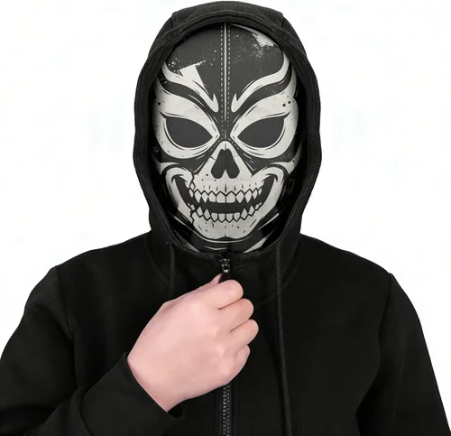 Vista 4 de Pasamontañas de calavera del Día de los Muertos, máscara de cara completa, máscara de esqueleto de malla transpirable fina y transpirable, máscara
