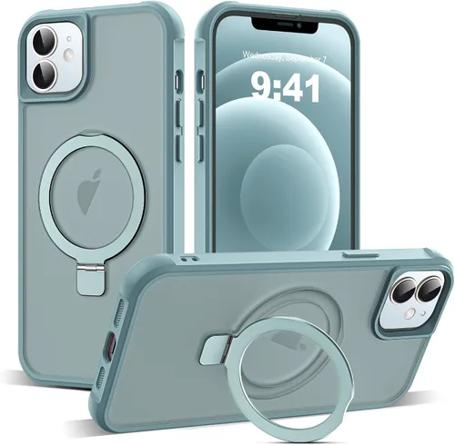 Vista 193 de SKYLMW - Funda compatible con iPhone 11 de 6.1 pulgadas, con soporte magnético invisible tipo anillo, funda translúcida de grado militar, compatible