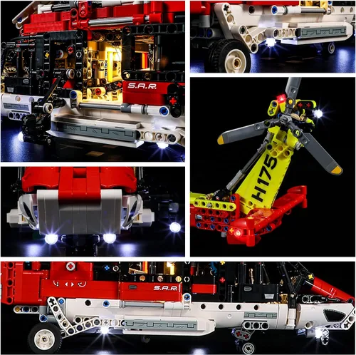 Vista 4 de GEAMENT Kit de luces LED compatible con Lego Airbus H175 Rescue Helicopter – Juego de iluminación para modelo Technic 42145 (modelo no incluido)