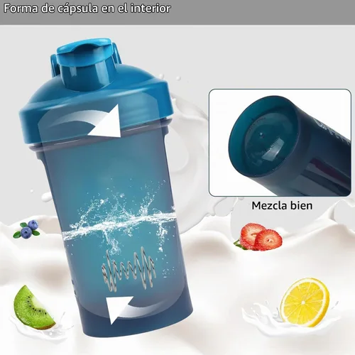 Vista 4 de Botella agitadora, botella agitadora pequeña de 400ml con bola mezcladora, portátil de 14oz para batidos de gimnasio, libre de BPA, 100% a prueba