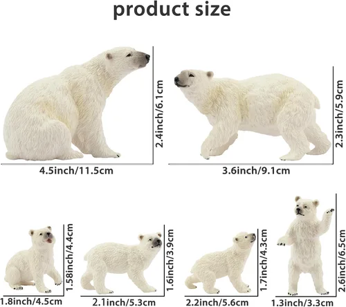 Vista 4 de Toymany 6 figuras de oso polar con cachorro de oso polar, figuras realistas de animales árticos de 2 a 4 pulgadas, juego familiar para Navidad
