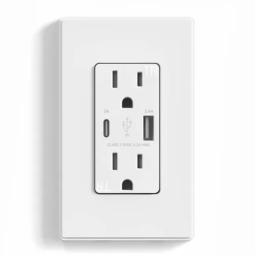 Vista 56 de ELEGRP Cargador USB de pared, receptáculo USB con puertos USB tipo A y tipo C, enchufe dúplex de 15 amperios resistente a manipulaciones NEMA 5-15R
