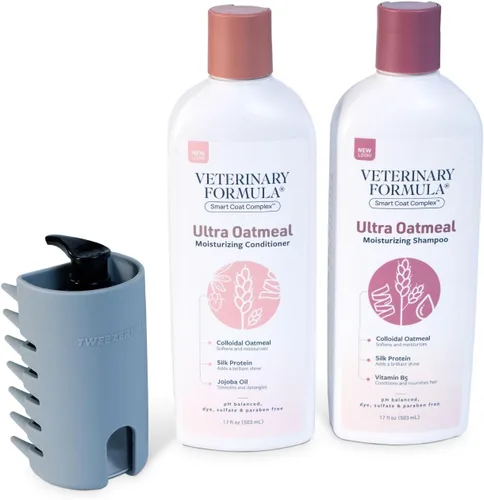 Vista 10 de Juego de Cuidado de Pelaje Suave por Veterinary Formula & Tweezerman – Spray Desenredante Gloss & Glide con Cepillo Slicker Pequeño para Perros