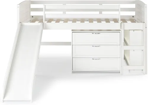 Vista 4 de Donco Kids Louver Twin Cama baja modular blanca con tobogán - Grupo C