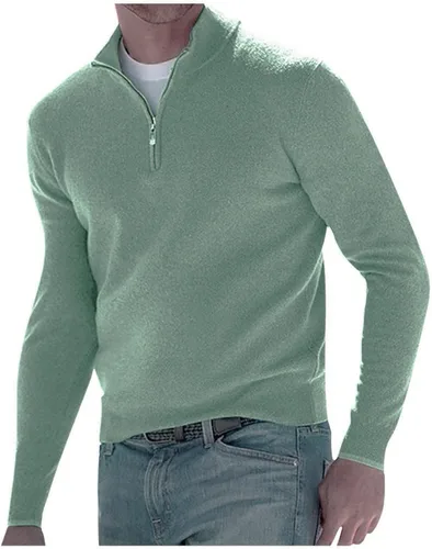Vista 5 de Ymosrh Suéter de cuello redondo para hombre, casual, con cremallera de un cuarto, sudadera básica de manga larga, sudaderas M-5XL