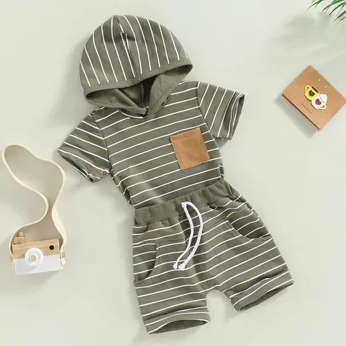 Vista 52 de Conjunto de ropa casual de manga corta con botones y pantalones cortos de lino para bebés y niños pequeños