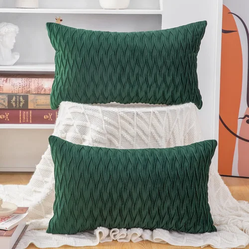 Vista 55 de MADIZZ Juego de 2 fundas de almohada decorativas de terciopelo súper suave de 16 x 16 pulgadas, diseño cuadrado verde manzana con textura