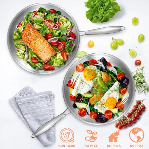 Vista 4 de EWFEN Sartén de Acero Inoxidable de Tres Capas de 12 Pulgadas, Sartén Profunda para Freír con Tapas, Compatible con Todas las Superficies de Cocción