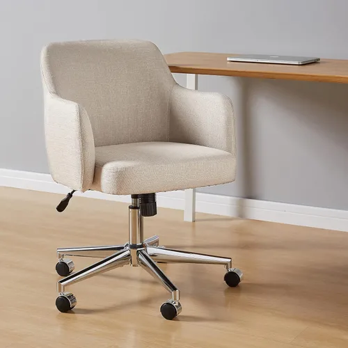 Vista 2 de Amazon Basics Silla de escritorio tapizada rodante para oficina en casa con giro de 360 grados, con brazos y altura ajustable - Beige, 25"P x