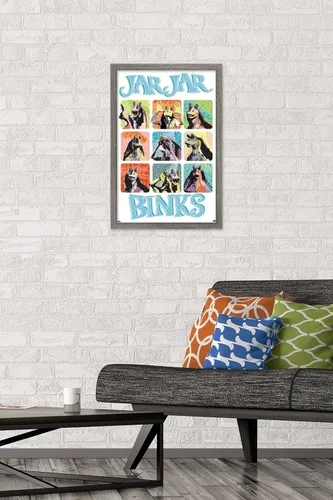 Vista 2 de Trends International Star Wars: The Phantom Menace - Jar Jar Binks Grid - Póster de pared, 22.4 pulgadas de largo x 14.7 pulgadas, versión enmarcada