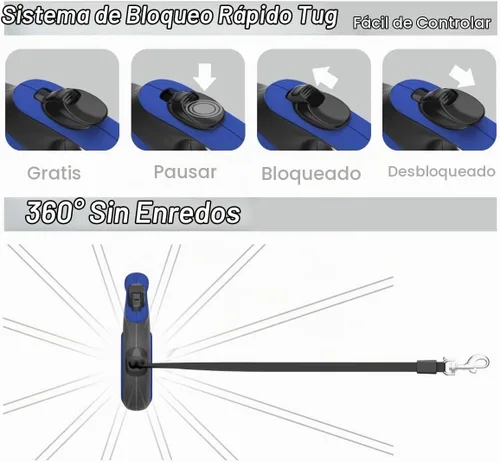 Vista 6 de TUG Correa retráctil para perro de 360° sin enredos con dispensador de bolsas de basura (pequeña, azul)