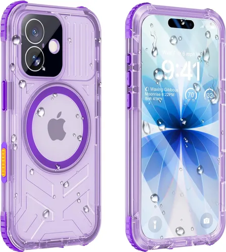Vista 37 de Funda impermeable para iPhone 15 con Magsafe, protector de pantalla, cordón, IP68 militar de cuerpo completo a prueba de golpes, para deportes