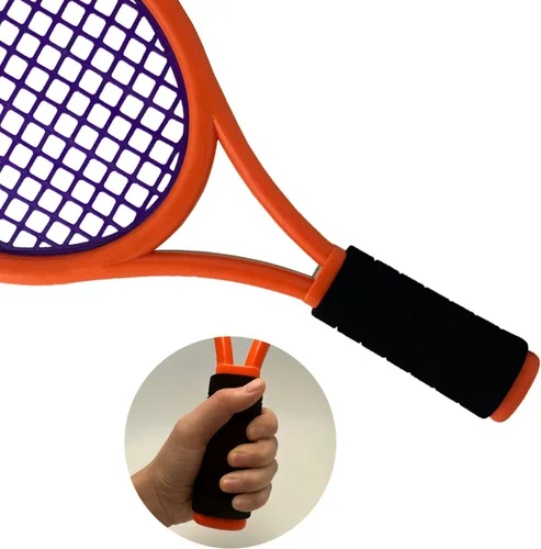 Vista 6 de Raqueta de tenis para niños, raqueta de tenis de plástico de 17 pulgadas con 2 bolas suaves, 2 pelotas de tenis y 4 volantes para niños
