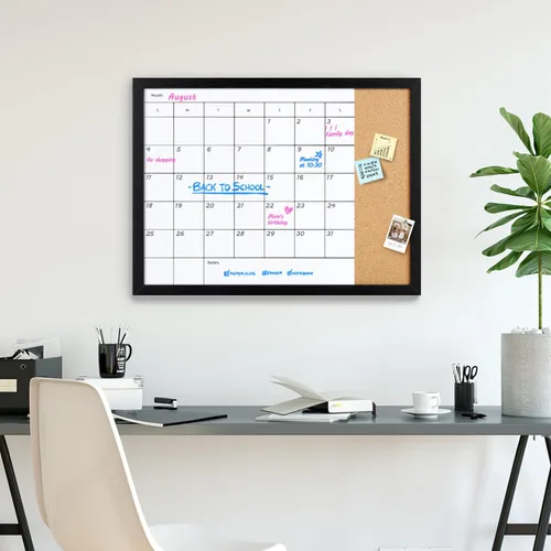 Vista 3 de Pizarra de borrado en seco y tablero de corcho, calendario mensual de superficie magnética, pizarra blanca y tablero de anuncios, calendario