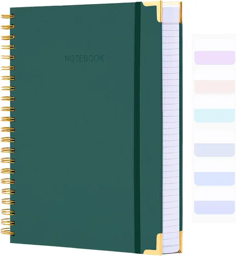 Vista 15 de Cuaderno de espiral, diario de cuero de tapa dura para mujeres y hombres, cuadernos gruesos de 300 páginas con rayas universitarias para el trabajo