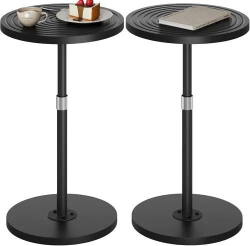 Vista 10 de Asgolion Mesa auxiliar redonda, mesa de bebidas de altura ajustable para espacios pequeños, mesa de Martini con pedestal, mesas de cóctel, base