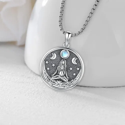 Vista 160 de Collar de pentagrama de plata de ley con triple luna, diosa celta, nudo celta, nudo de brujas, Ankh, sol y luna, Hécate, lilith, Santa Muerte