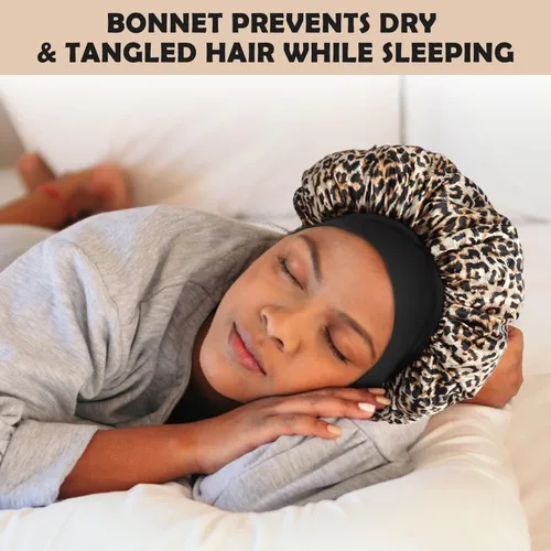 Vista 4 de ZHENSILK 2 piezas de gorro de satén para dormir, gorros de seda para el cabello, gorro de dormir de seda con banda elástica suave, envoltura
