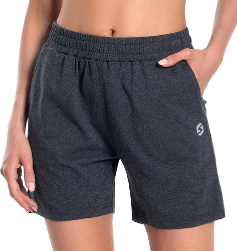 Vista 9 de Pantalones cortos de algodón para mujer de 5 pulgadas, pantalones cortos con bolsillos profundos para descansar, gimnasio, yoga, caminar, atletismo